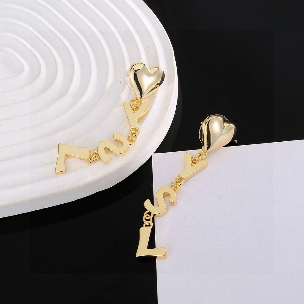 Saint Laurent YSL Heart Letter Drop Earrings earrings Polished gold-tone metal polished silver-tone metal no gemstones 6cm drop length