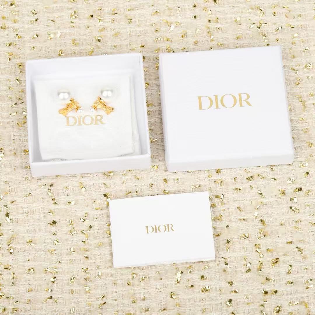 Dior Tribales earrings gold-tone metal with white resin pearls one size