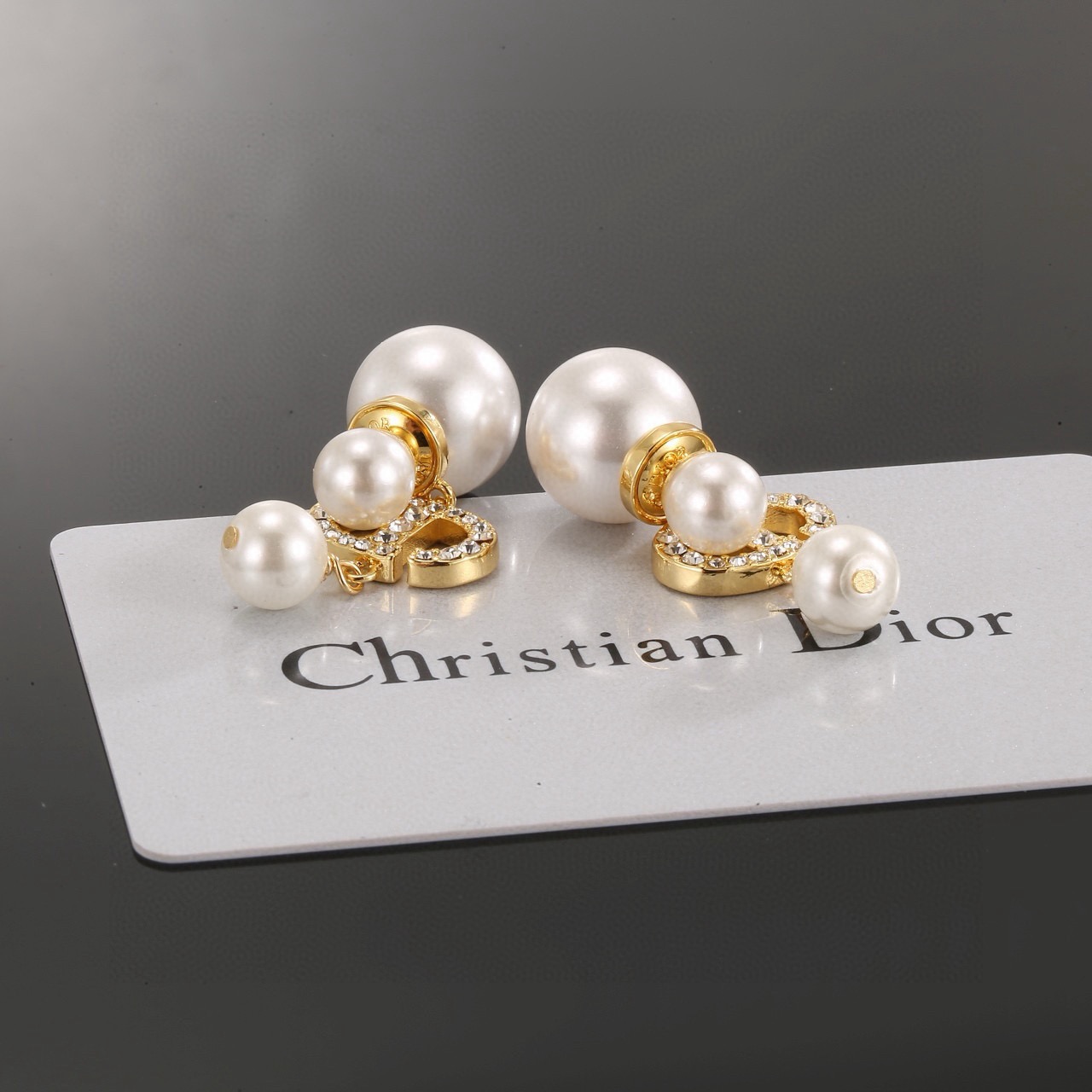 Dior Tribales earrings Gold-tone metal with white pearls and clear crystals One Size