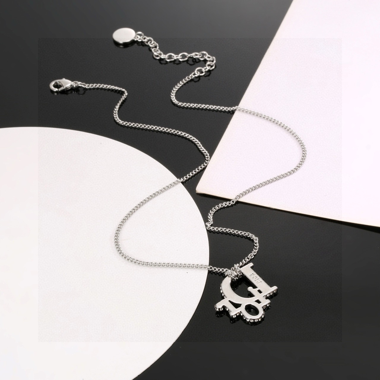 Dior JaDior necklace silver-toned metal with clear crystal accents 45cm with 5cm extender