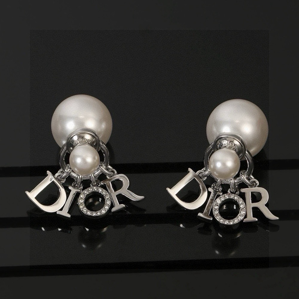 Dior Dior Tribales DIOR Letter Charm Earrings earrings Gold-tone metal with white resin pearls and clear crystal pave accents also available in silver-tone metal variant One Size drop length approx 2 5cm