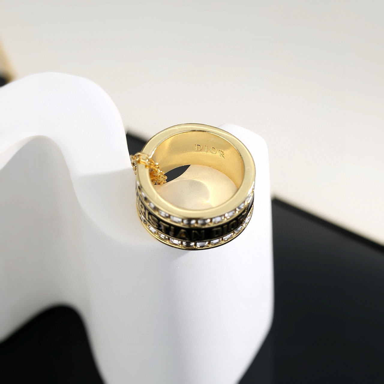 Dior JaDior Christian Dior Code Ring Pendant necklace gold-tone metal with clear crystal accents available with black enamel or white enamel lettering 42cm with 5cm extender