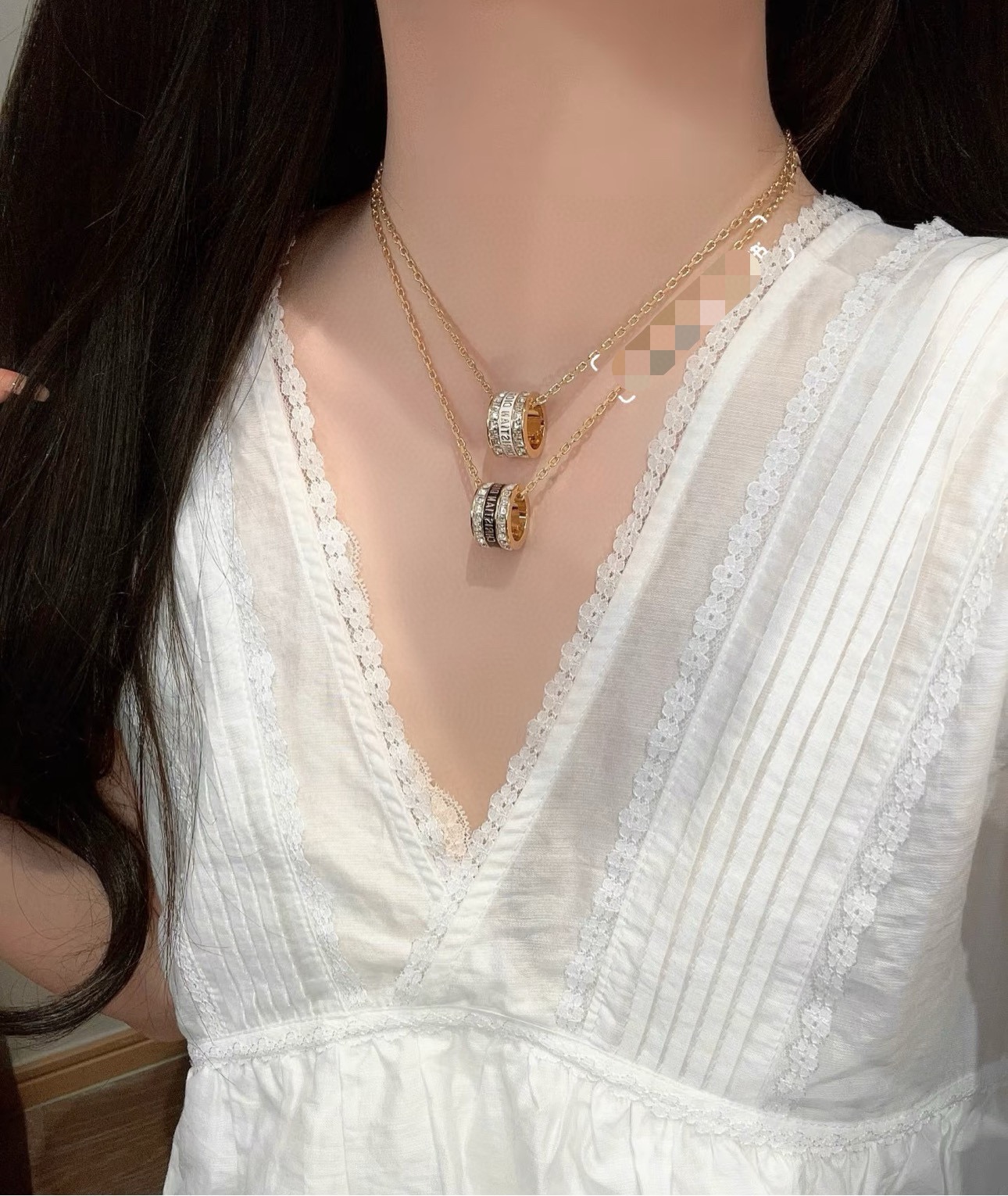 Dior JaDior Christian Dior Code Ring Pendant necklace gold-tone metal with clear crystal accents available with black enamel or white enamel lettering 42cm with 5cm extender
