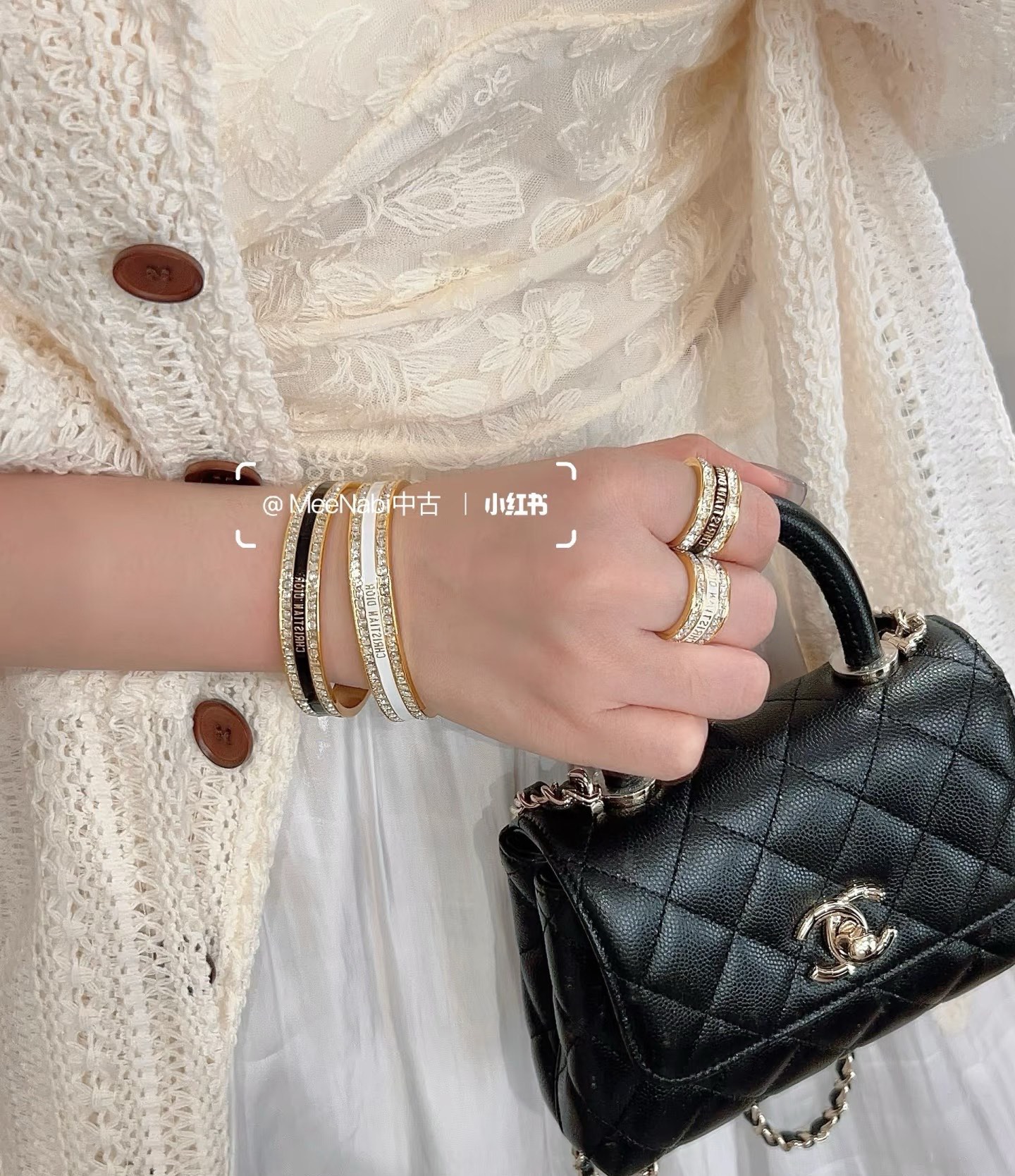 Dior Christian Dior Night Code Cuff bracelet Gold-tone metal with clear crystal accents available with black or white enamel inlay 17cm inner circumference