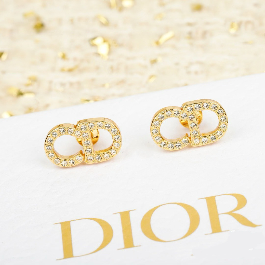 Dior Petit CD earrings silver-tone metal with clear crystals gold-tone metal with clear crystals 1 2cm