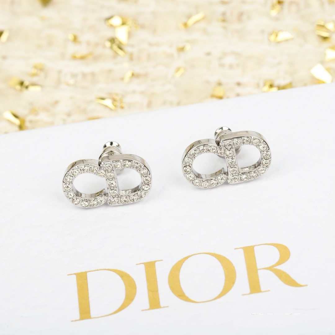 Dior Petit CD earrings silver-tone metal with clear crystals gold-tone metal with clear crystals 1 2cm
