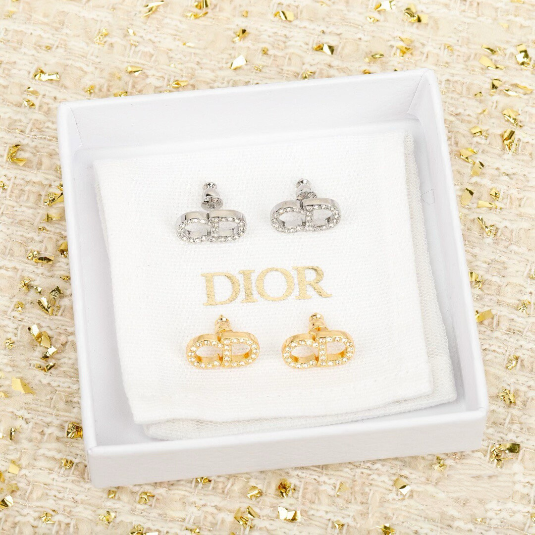 Dior Petit CD earrings silver-tone metal with clear crystals gold-tone metal with clear crystals 1 2cm