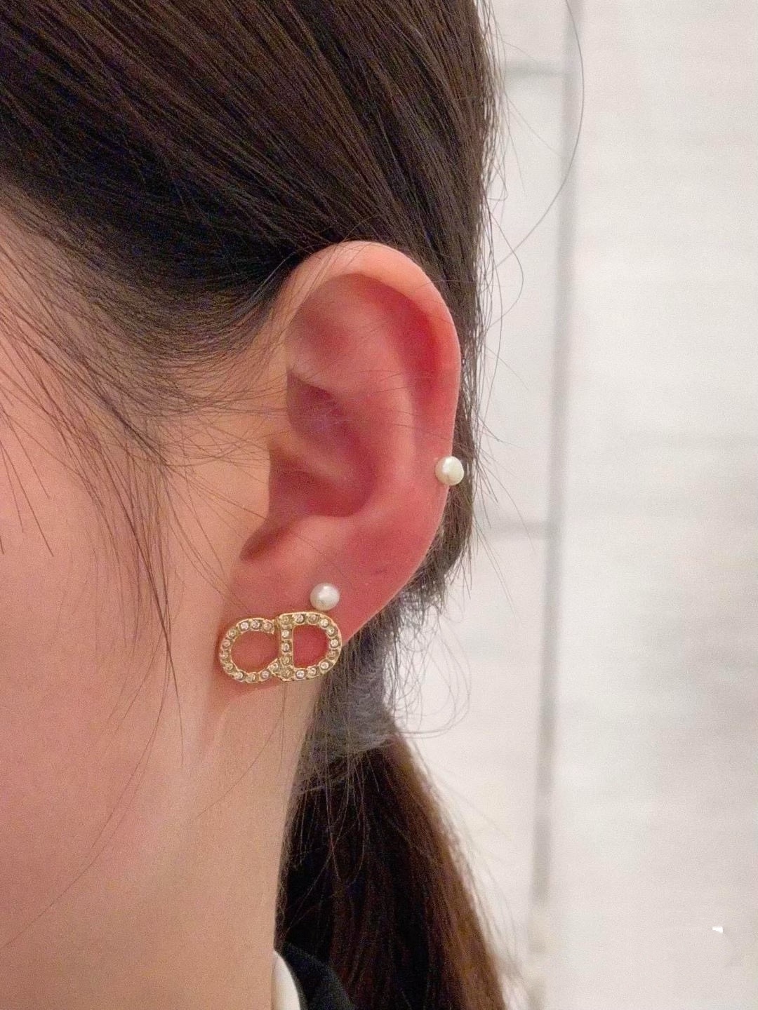 Dior Petit CD earrings silver-tone metal with clear crystals gold-tone metal with clear crystals 1 2cm