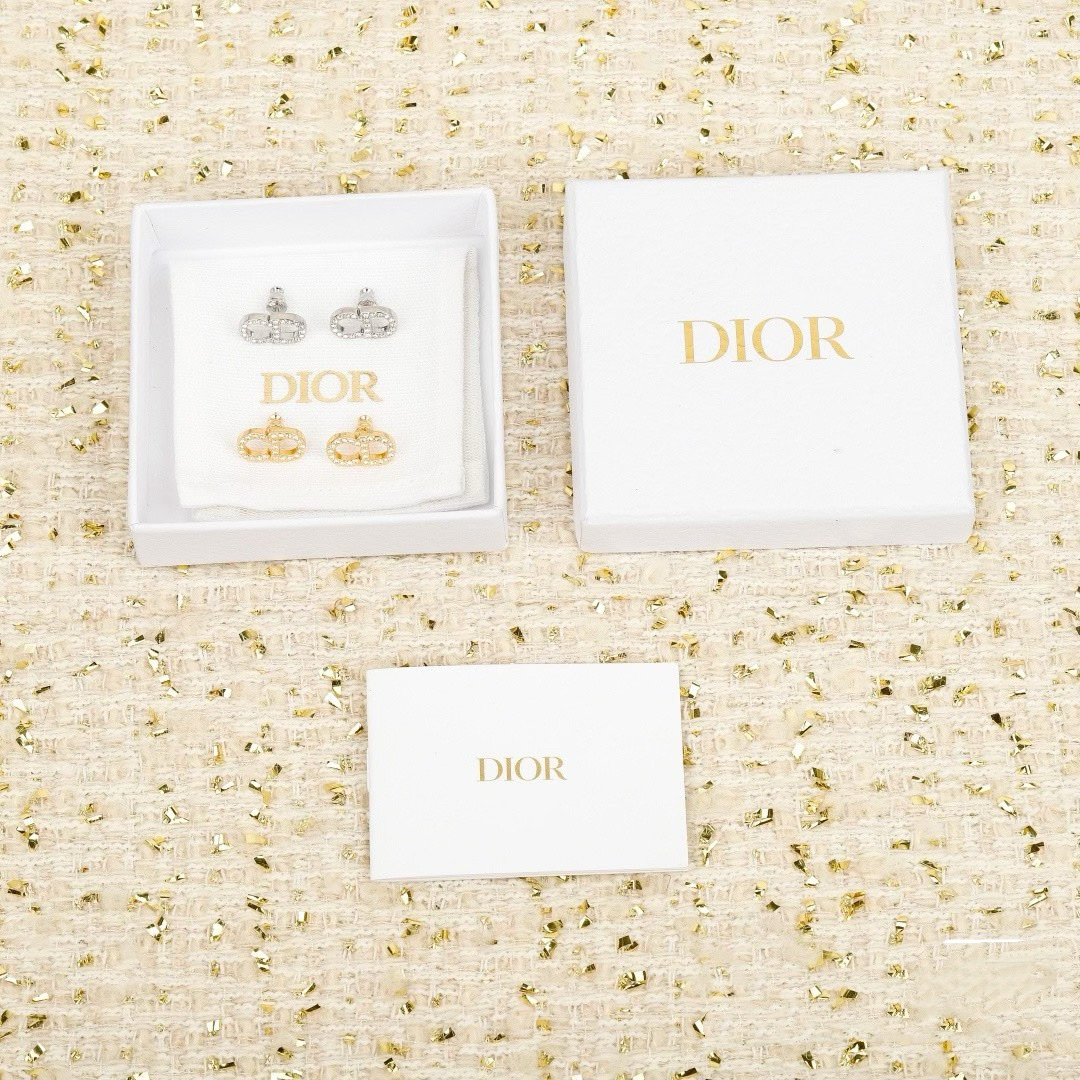 Dior Petit CD earrings silver-tone metal with clear crystals gold-tone metal with clear crystals 1 2cm