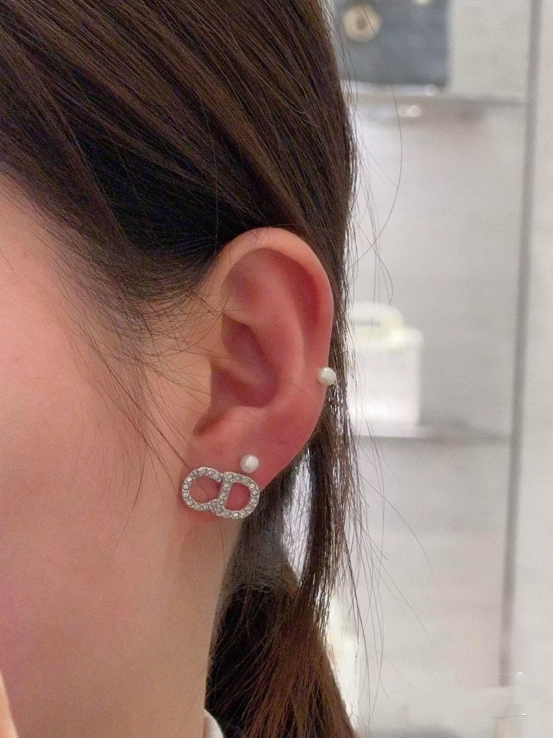 Dior Petit CD earrings silver-tone metal with clear crystals gold-tone metal with clear crystals 1 2cm