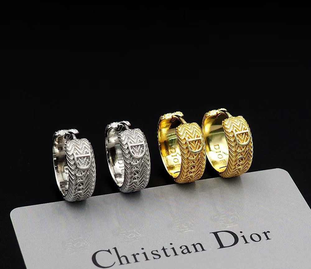 Dior CD Logo Chevron Hoop Earrings earrings Gold-tone metal first pair Silver-tone metal second pair no gemstones 1 5cm diameter
