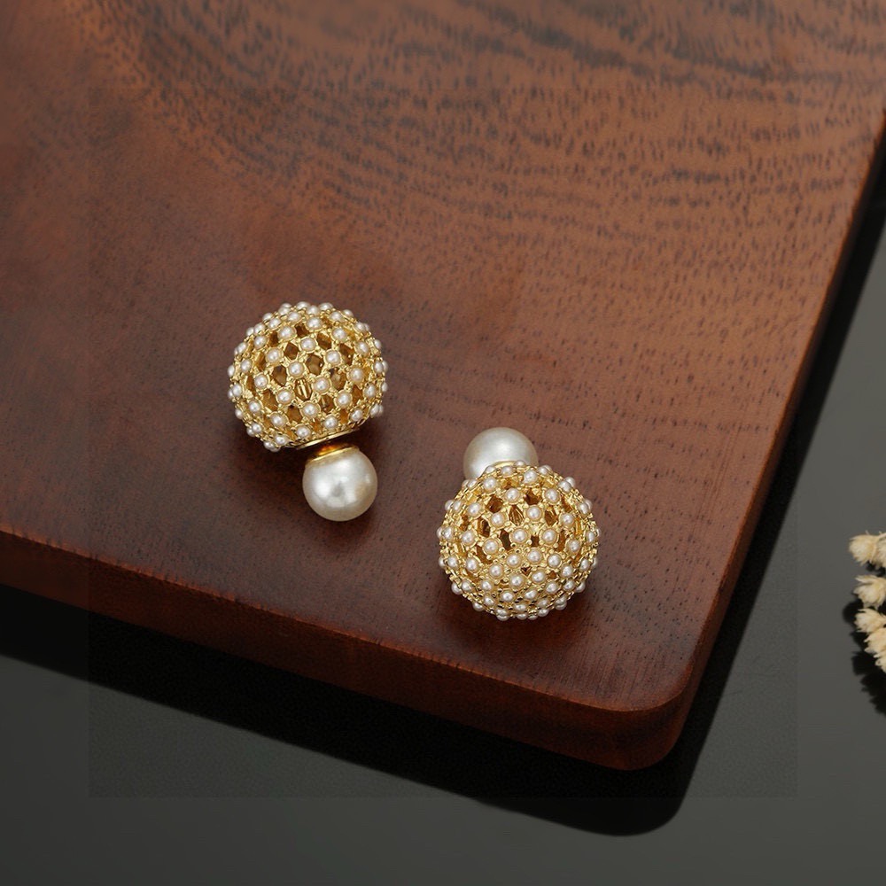 Dior Tribales earrings gold tone metal white resin pearl 1 6cm diameter