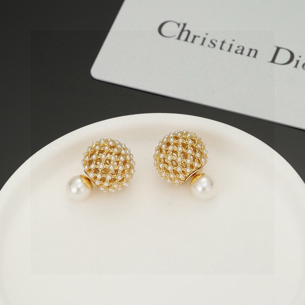 Dior Tribales earrings gold tone metal white resin pearl 1 6cm diameter