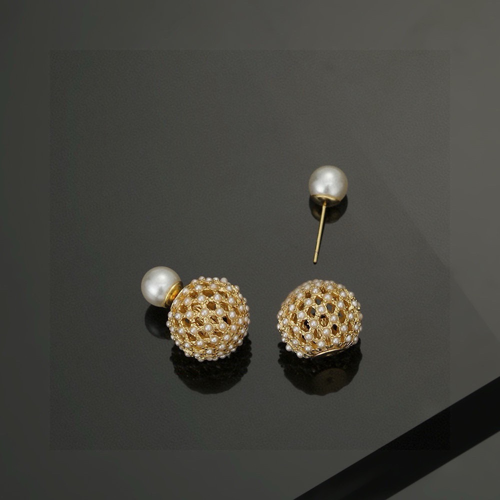 Dior Tribales earrings gold tone metal white resin pearl 1 6cm diameter