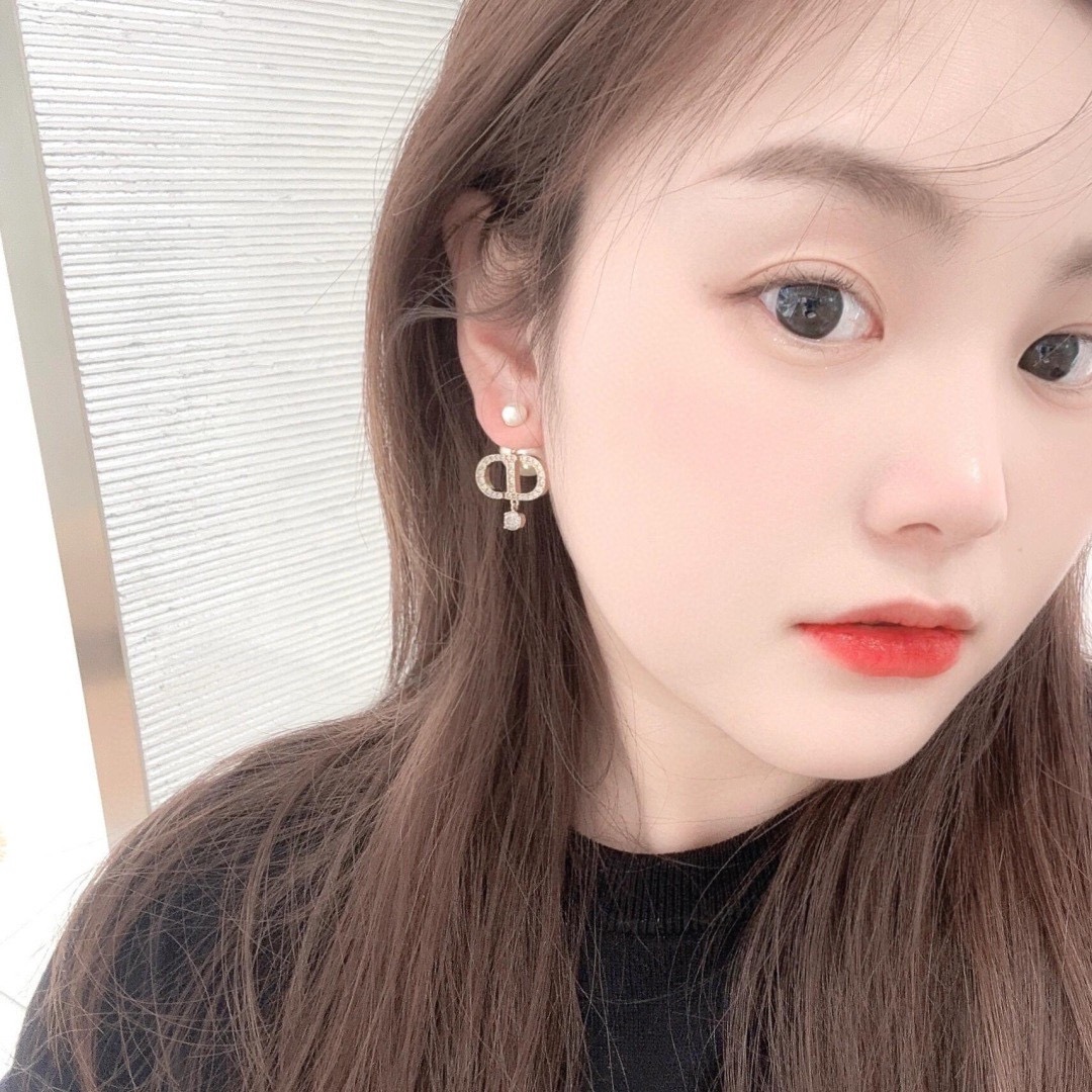 Dior Tribales CD Logo Pearl Earrings earrings Gold-tone metal cream white faux pearl clear crystal One Size drop length approx 2 5cm