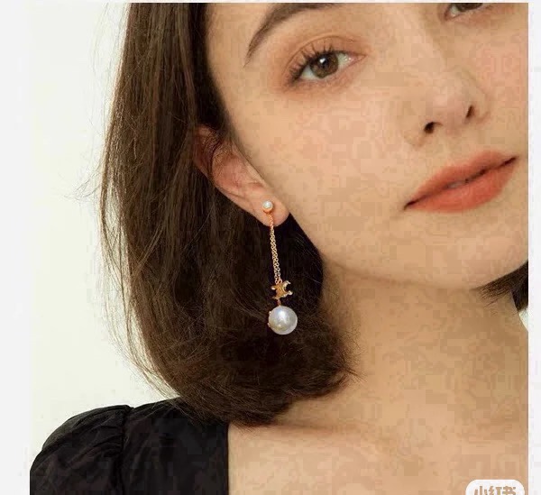 Celine Triomphe Pearl Drop earrings gold-tone metal with white pearls 5cm drop length