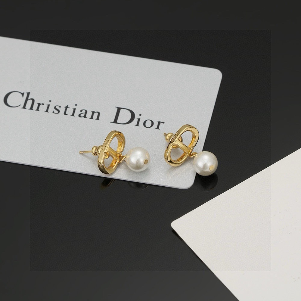 Dior CD Logo Pearl Drop earrings gold-tone metal white pearl 1 5cm drop length