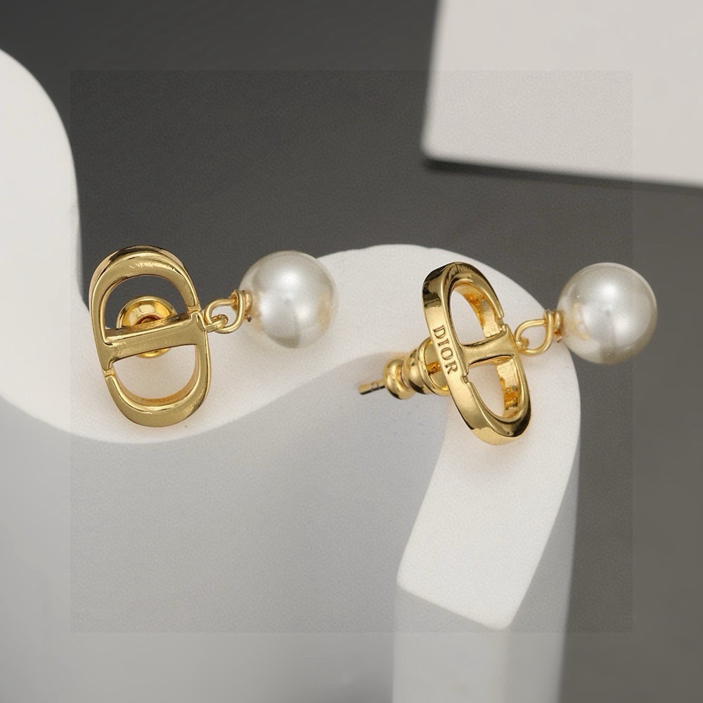 Dior CD Logo Pearl Drop earrings gold-tone metal white pearl 1 5cm drop length