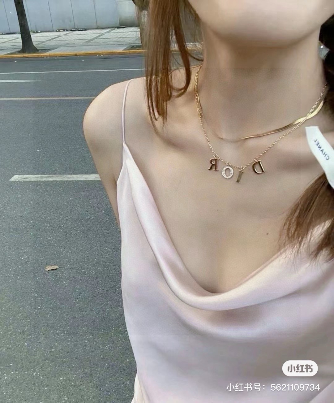 Dior JADIOR Dio r evolution Letter Charm necklace Gold-tone metal with clear crystal pave on the O letter charm 42cm with 5cm extender