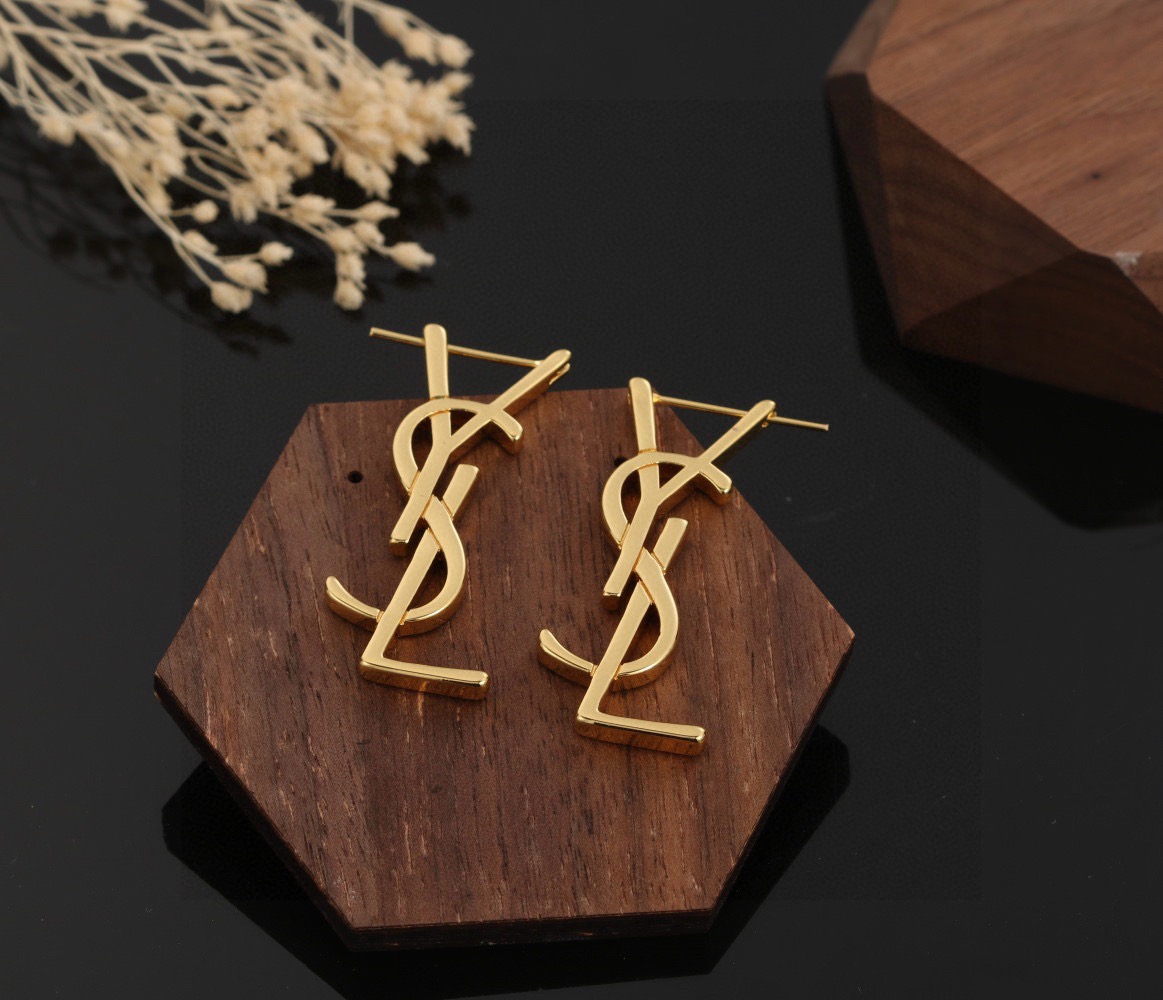 Saint Laurent Cassandre YSL Monogram earrings Gold-tone metal gold variant Silver-tone metal silver variant no gemstones 3cm drop length