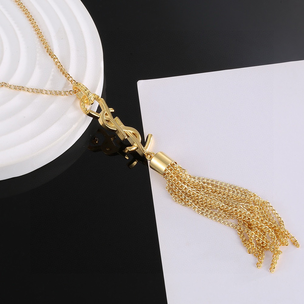 Saint Laurent Cassandre Tassel Pendant necklace Gold-tone metal gold variant Silver-tone metal silver variant no gemstones 60cm