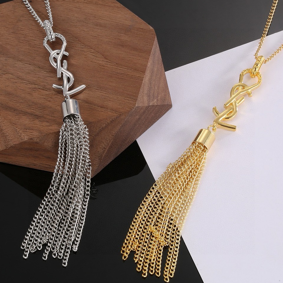 Saint Laurent Cassandre Tassel Pendant necklace Gold-tone metal gold variant Silver-tone metal silver variant no gemstones 60cm