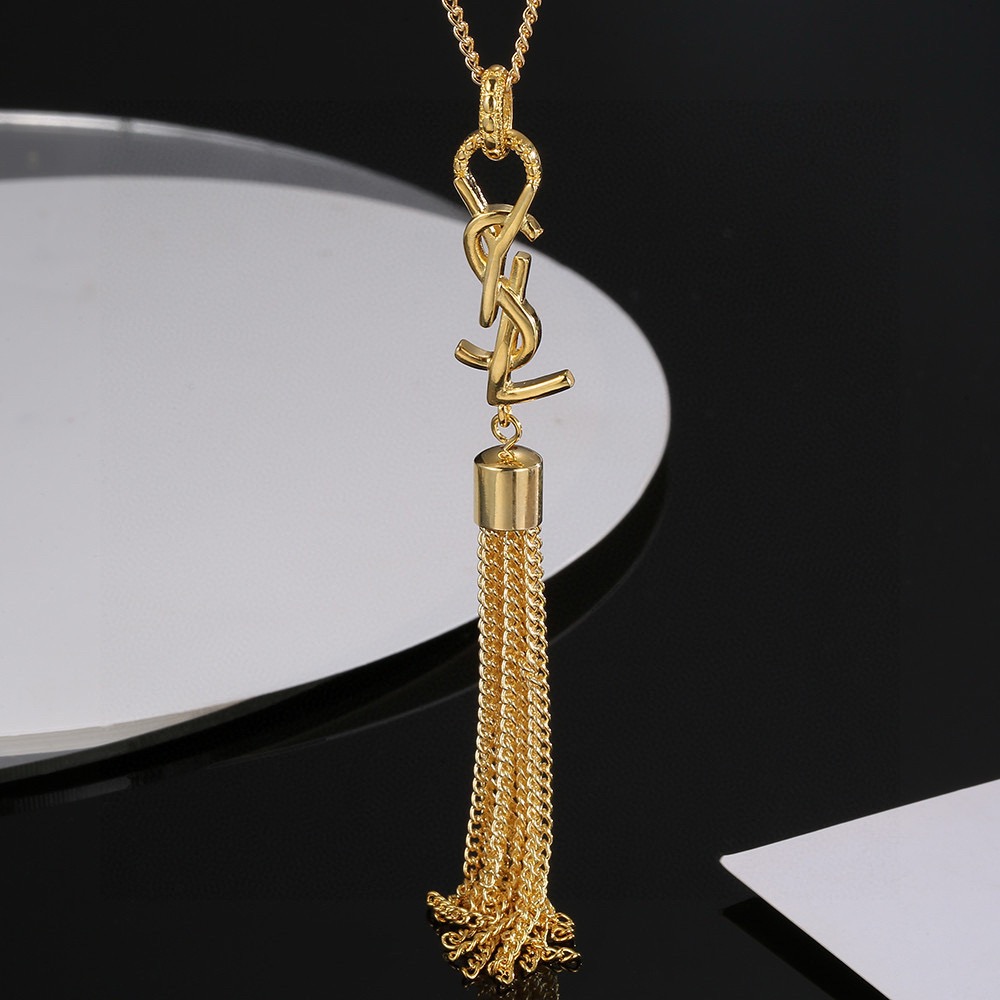 Saint Laurent Cassandre Tassel Pendant necklace Gold-tone metal gold variant Silver-tone metal silver variant no gemstones 60cm