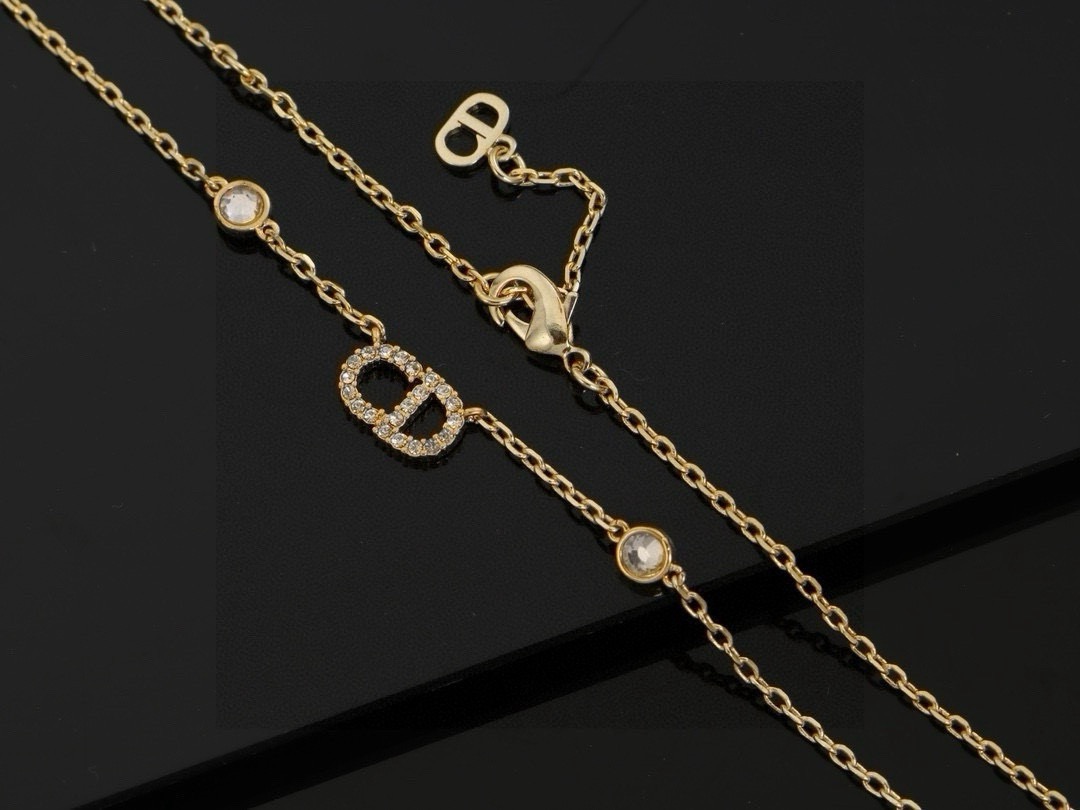 Dior CD Logo Pearl Crystal necklace gold-tone metal white pearl clear crystal 42cm