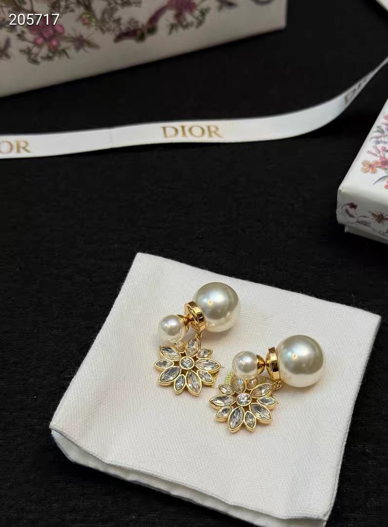 Dior Tribales earrings Gold-tone metal white pearl clear crystal One Size
