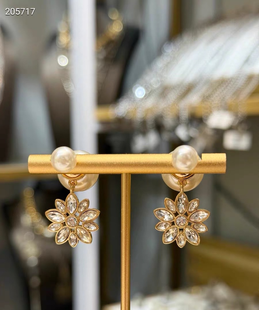 Dior Tribales earrings Gold-tone metal white pearl clear crystal One Size