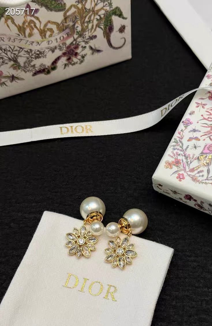 Dior Tribales earrings Gold-tone metal white pearl clear crystal One Size