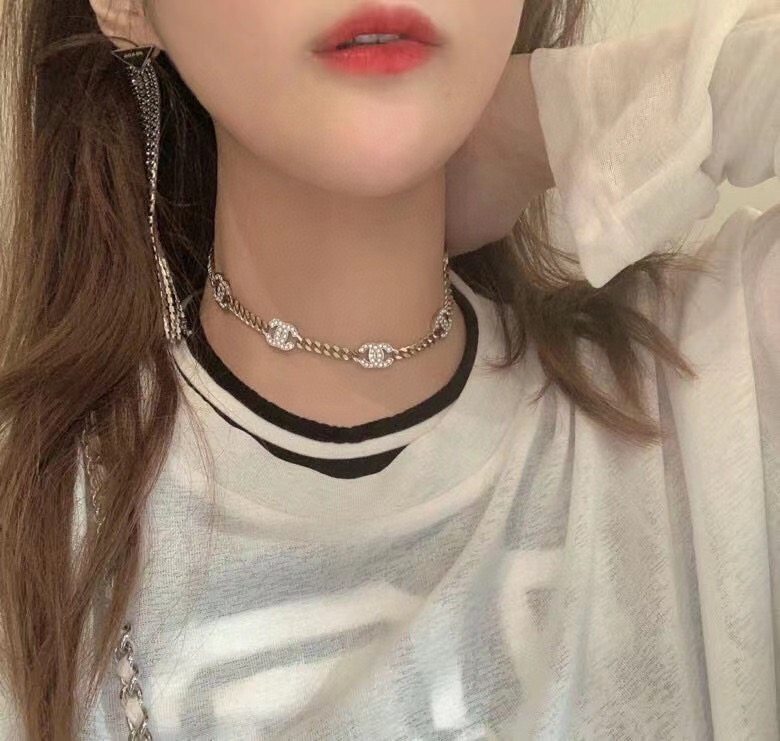 Chanel CC Crystal Cuban Chain Choker necklace gold-tone metal with silver-tone crystal-encrusted CC logos clear crystals 40cm with 5cm extender