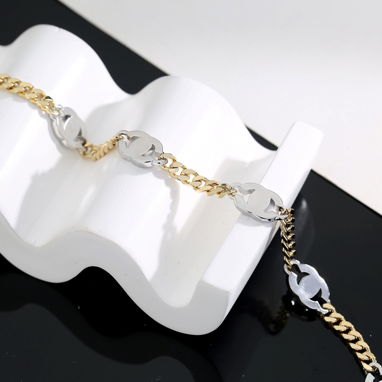 Chanel CC Crystal Cuban Chain Choker necklace gold-tone metal with silver-tone crystal-encrusted CC logos clear crystals 40cm with 5cm extender