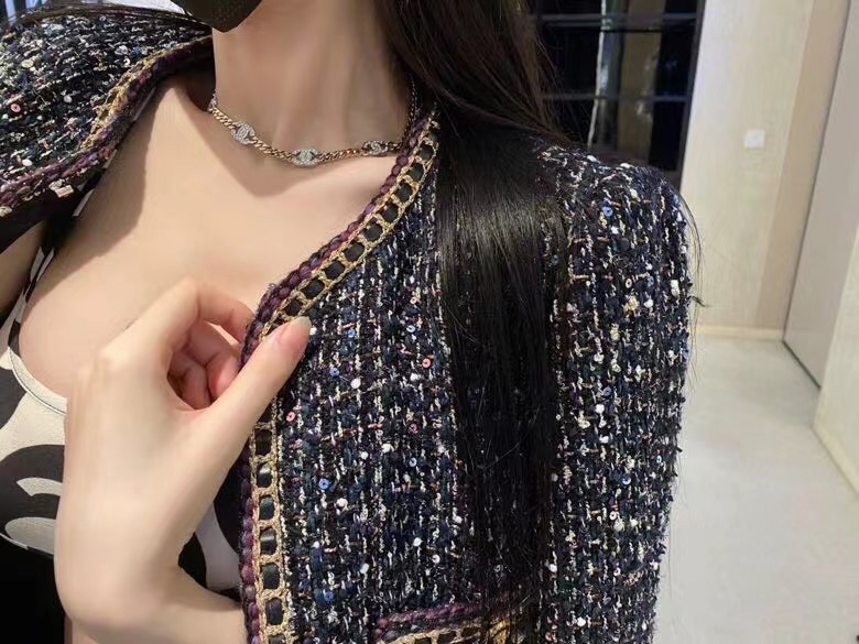 Chanel CC Crystal Cuban Chain Choker necklace gold-tone metal with silver-tone crystal-encrusted CC logos clear crystals 40cm with 5cm extender