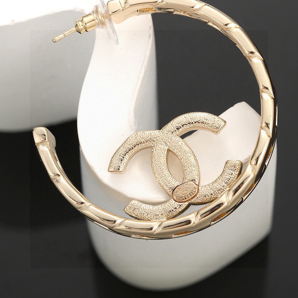 Chanel CC Logo Quilted Crystal Hoop Earrings earrings gold-tone metal with clear crystal accents 4cm diameter