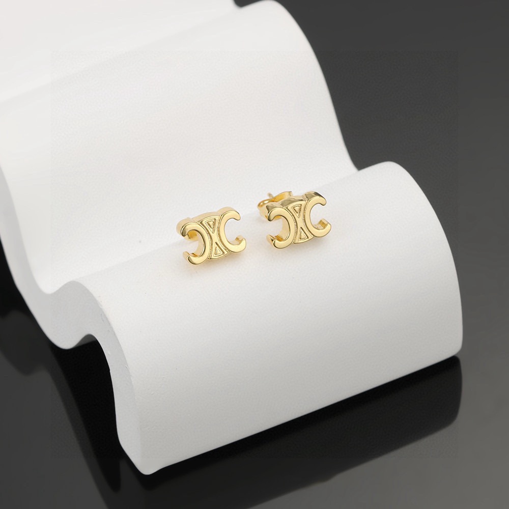 Celine Triomphe earrings gold-tone metal 1cm stud diameter