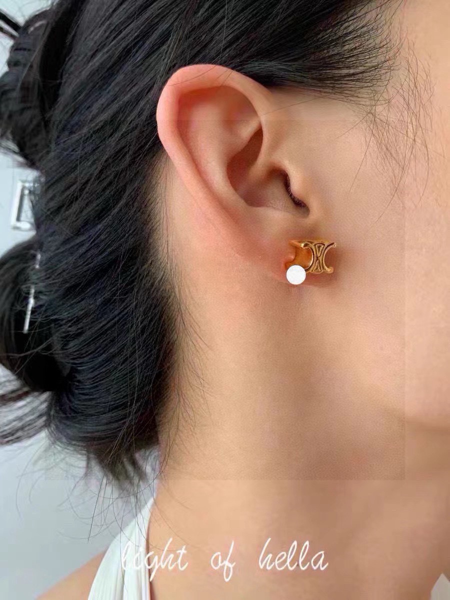 Celine Triomphe earrings gold-tone metal 1cm stud diameter