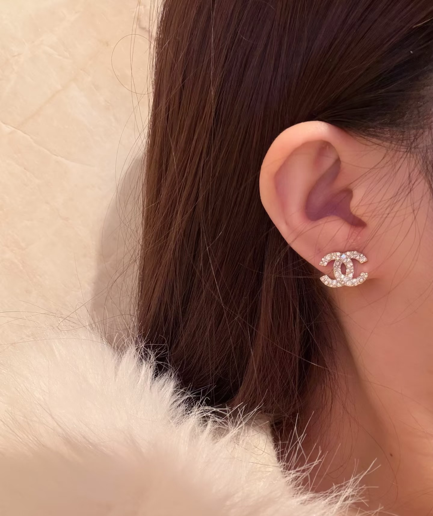 Chanel CC Logo Stud Earrings earrings gold-tone metal with clear crystals and white faux pearls 1 2cm stud diameter