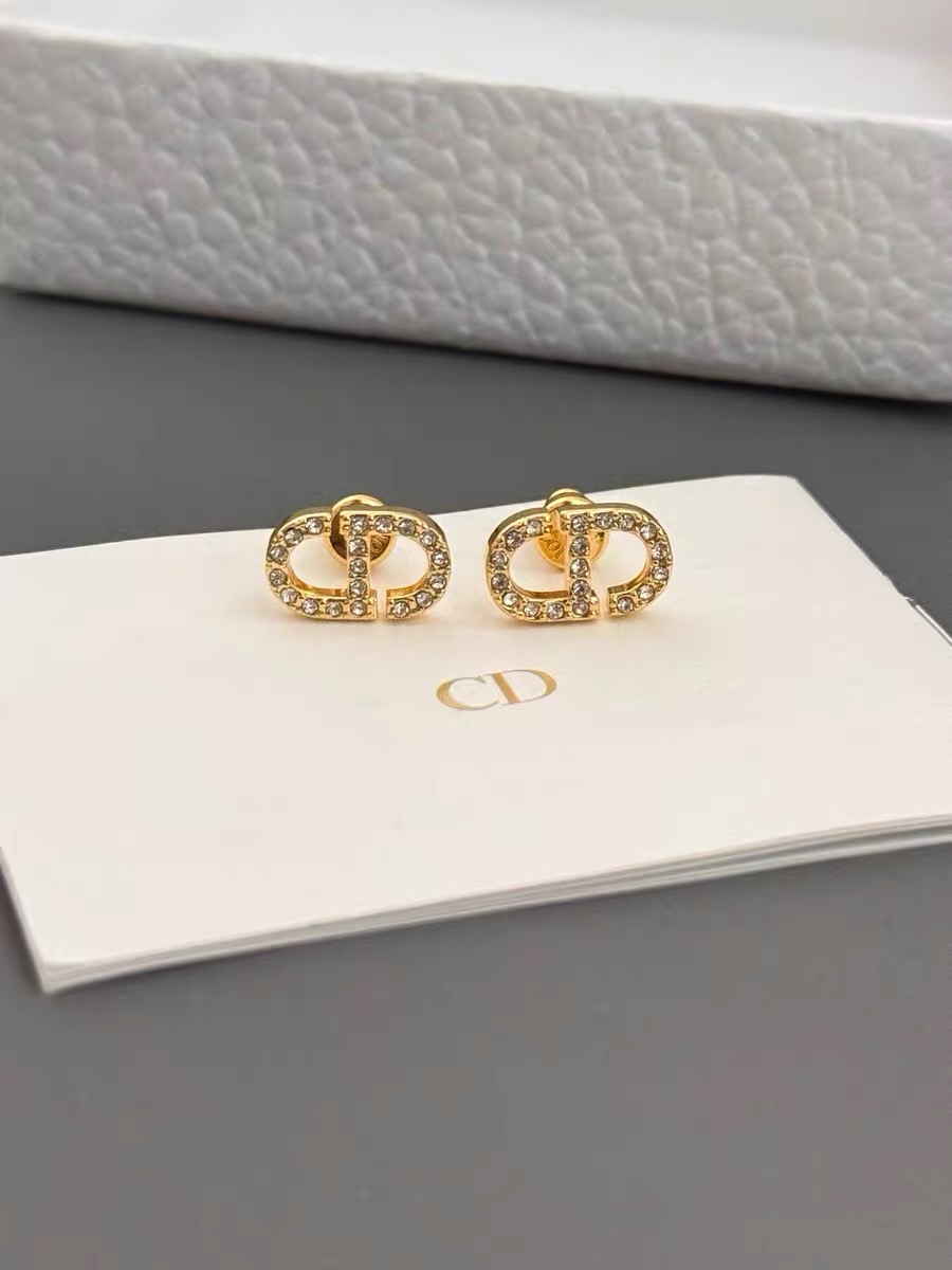 Dior Petit CD earrings gold-tone metal with clear crystal accents 1 2cm stud diameter