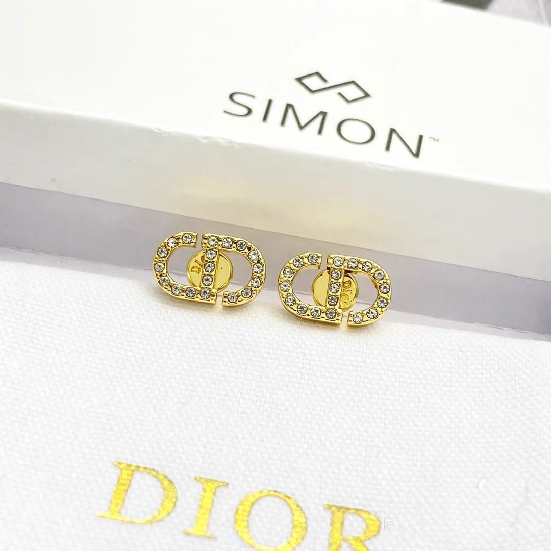 Dior Petit CD earrings gold-tone metal with clear crystal accents 1 2cm stud diameter