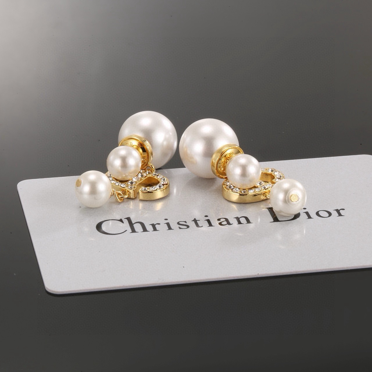 Dior Tribales earrings Gold-tone metal white resin pearls clear crystals One Size