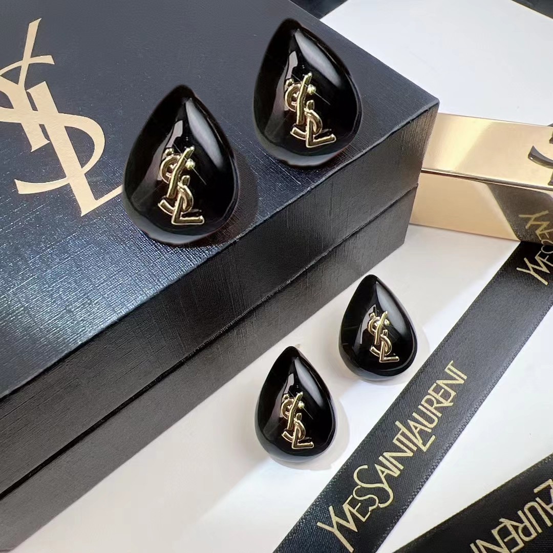 Saint Laurent Cassandre Teardrop earrings glossy black resin gold-tone metal 2cm length
