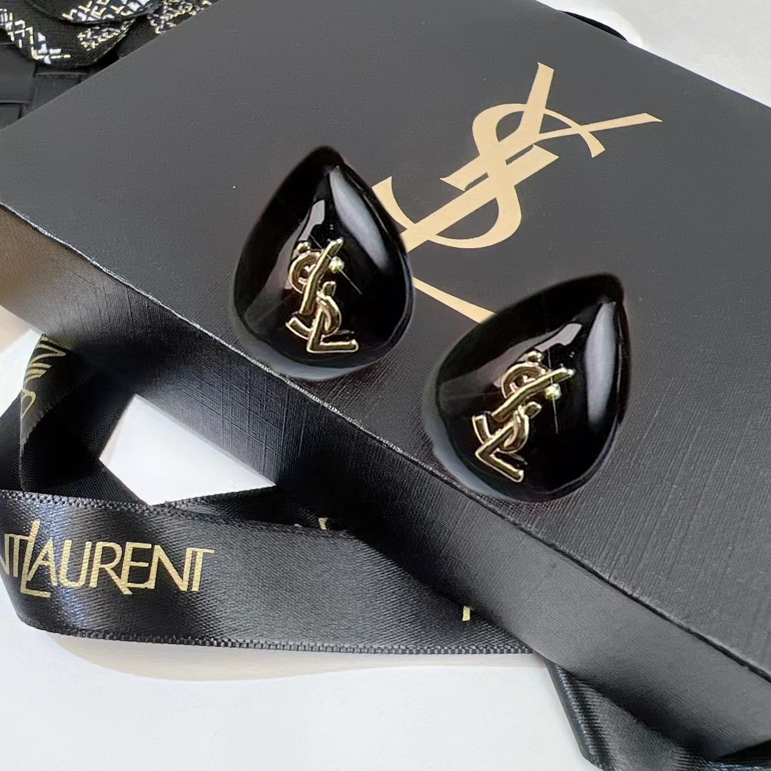 Saint Laurent Cassandre Teardrop earrings glossy black resin gold-tone metal 2cm length