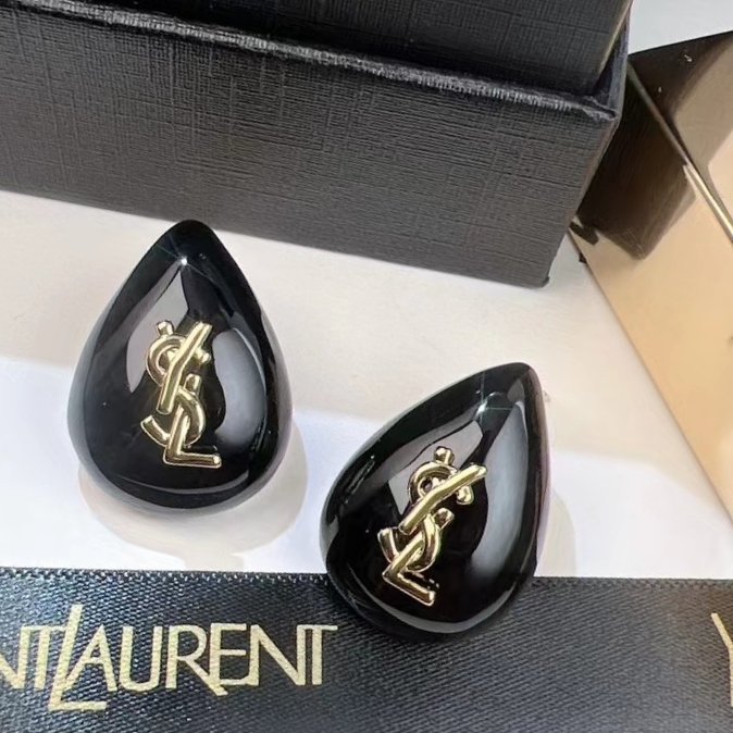 Saint Laurent Cassandre Teardrop earrings glossy black resin gold-tone metal 2cm length
