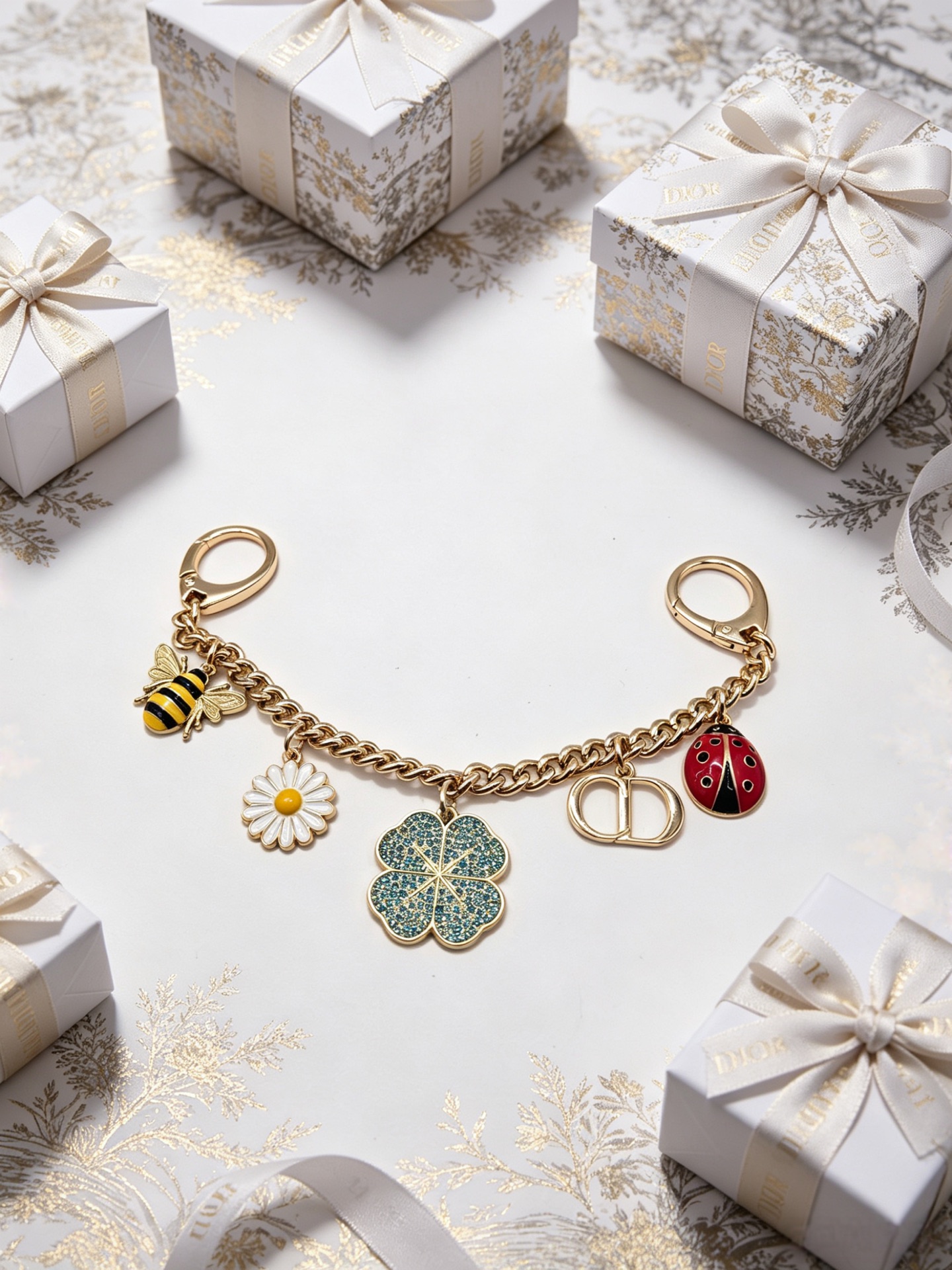 Dior Dior Garden pendant Gold-tone metal with yellow red black white green enamel accents 12cm