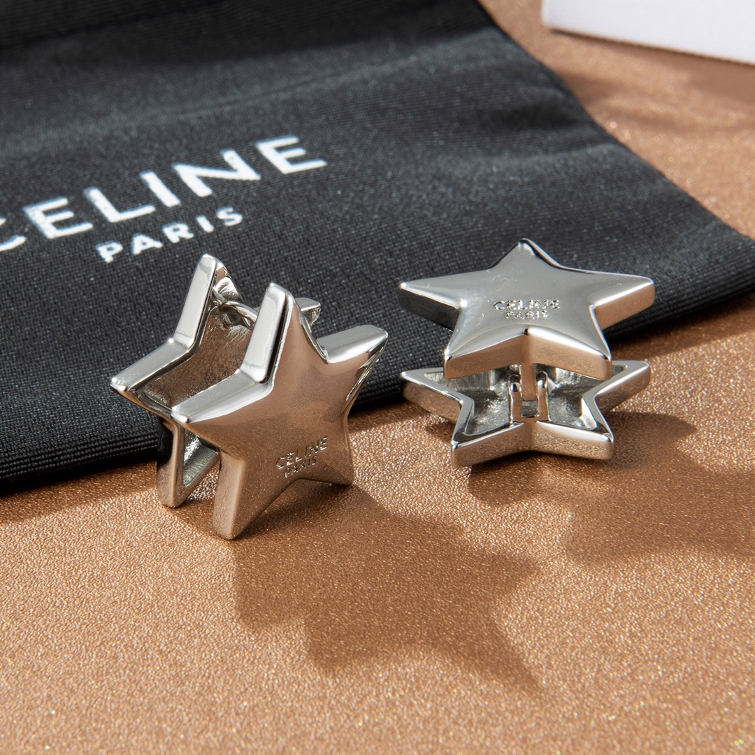 Celine PRECLOUS Star earrings silver tone metal no accent stones 1 8cm width