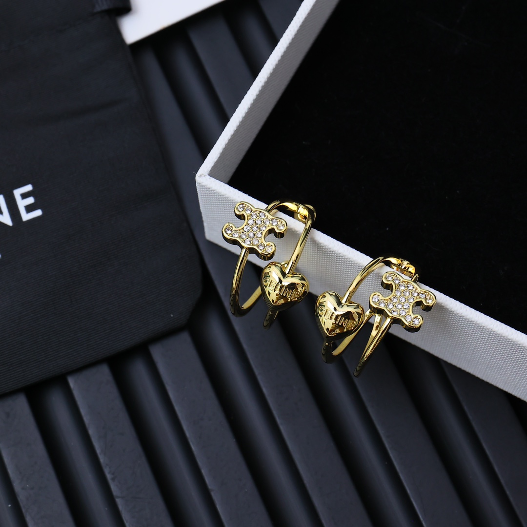 Celine Triomphe Heart Crystal Cuff Earrings earrings Silver-tone metal with clear crystal accents Gold-tone metal with clear crystal accents 2cm diameter
