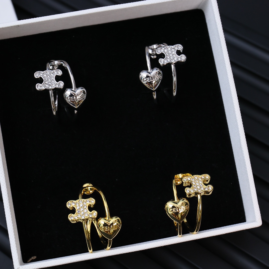 Celine Triomphe Heart Crystal Cuff Earrings earrings Silver-tone metal with clear crystal accents Gold-tone metal with clear crystal accents 2cm diameter