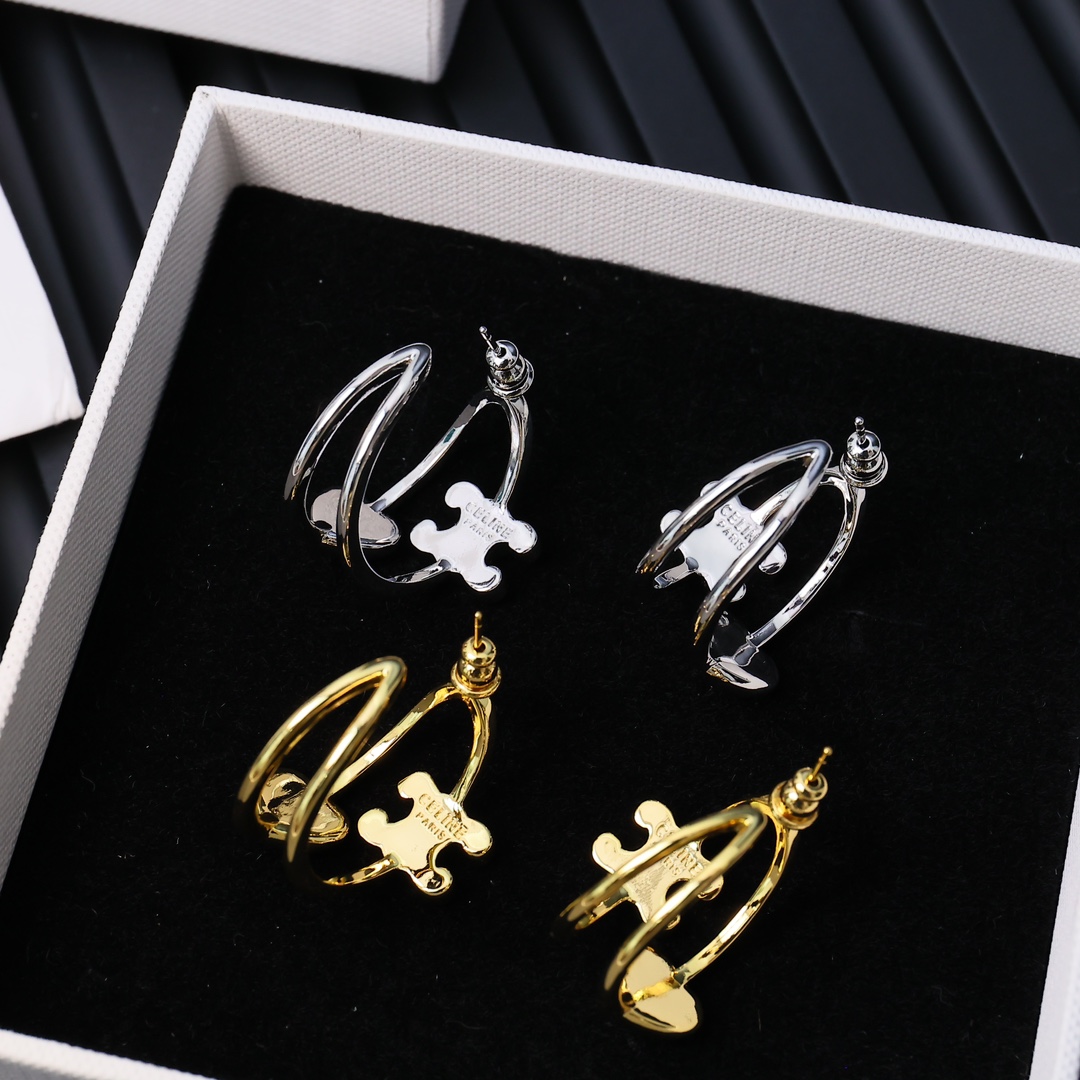 Celine Triomphe Heart Crystal Cuff Earrings earrings Silver-tone metal with clear crystal accents Gold-tone metal with clear crystal accents 2cm diameter