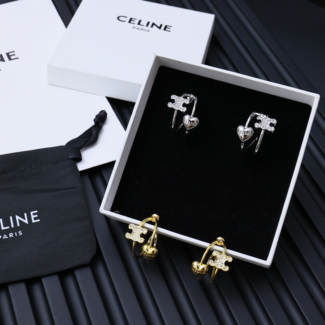 Celine Triomphe Heart Crystal Cuff Earrings earrings Silver-tone metal with clear crystal accents Gold-tone metal with clear crystal accents 2cm diameter